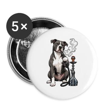 American Staffordshire Terrier mit Shisha - Buttons groß 56 mm (5er Pack) - Weiß - Vorne