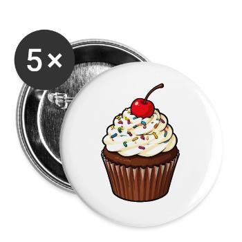 Kirsche und Streusel Cupcake - Buttons groß 56 mm (5er Pack) - Weiß - Vorne