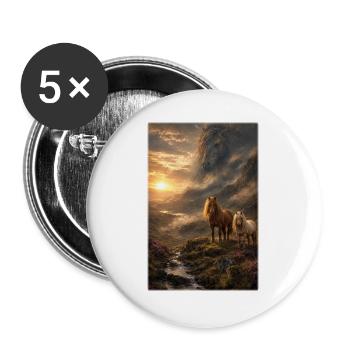 Hochland Pferde im Sonnennebel - Buttons groß 56 mm (5er Pack) - Weiß - Vorne