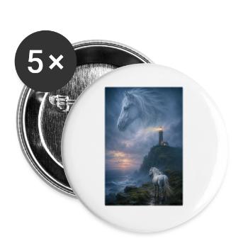 Weißes Pferd am Leuchtturm im Nebel - Buttons groß 56 mm (5er Pack) - Weiß - Vorne