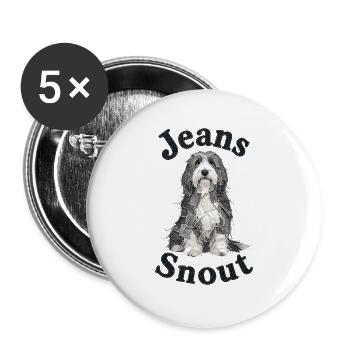 Grauer Bearded Collie im Jeansflicken-Stil - Buttons groß 56 mm (5er Pack) - Weiß - Vorne