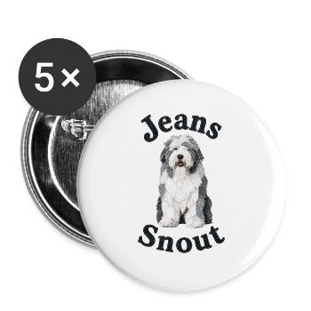 Bobtail im Jeansflicken-Stil - Buttons groß 56 mm (5er Pack) - Weiß - Vorne