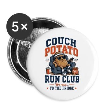 Couchpotato Laufclub - Buttons groß 56 mm (5er Pack) - Weiß - Vorne