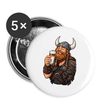 Wikinger mit Latte Macchiato - Buttons groß 56 mm (5er Pack) - Weiß - Vorne