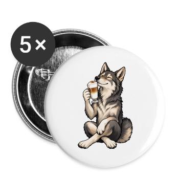 Wolfshund mit Latte Macchiato - Buttons groß 56 mm (5er Pack) - Weiß - Vorne