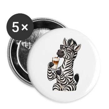 Zebra mit Latte Macchiato - Buttons groß 56 mm (5er Pack) - Weiß - Vorne
