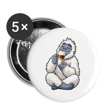Yeti mit Latte Macchiato - Buttons groß 56 mm (5er Pack) - Weiß - Vorne