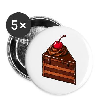 Schokoladenkuchen mit Kirsche - Buttons groß 56 mm (5er Pack) - Weiß - Vorne