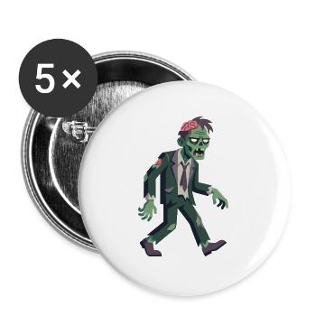 Zombie im zerfetzten Anzug läuft mit freiliegendem Gehirn - Buttons groß 56 mm (5er Pack) - Weiß - Vorne