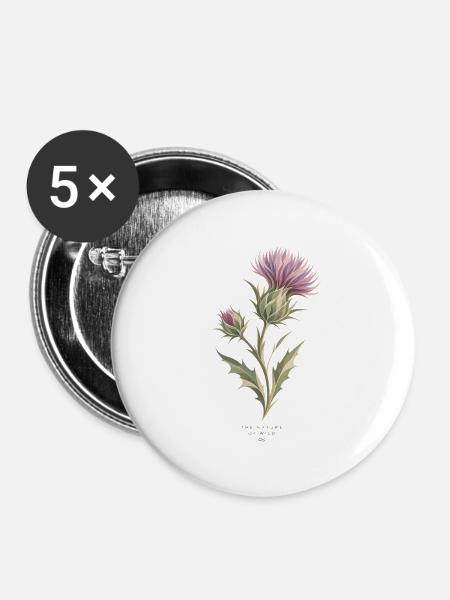 Wildblumen im Aquarell - Buttons groß 56 mm (5er Pack) - Weiß