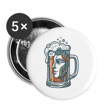 Bierkrug Gesicht - Buttons groß 56 mm (5er Pack) - Weiß - Vorne