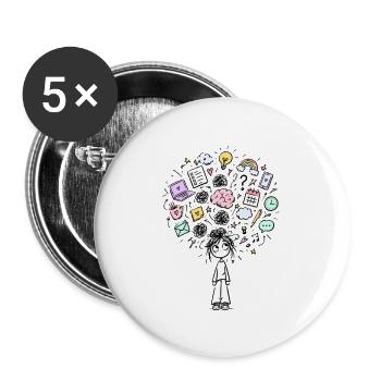 adhs-brain - Buttons groß 56 mm (5er Pack) - Weiß - Vorne