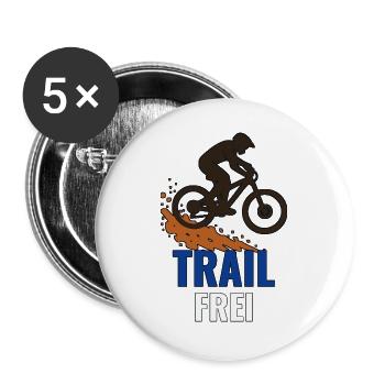 Trail frei – Mountainbike Silhouette Shirt - Buttons groß 56 mm (5er Pack) - Weiß - Vorne