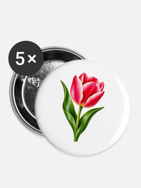 Rosa Tulpenblüte - Buttons groß 56 mm (5er Pack) - Weiß