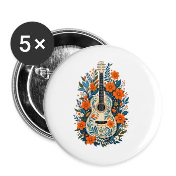 Florale Gitarre Wildblumen Musikliebhaber Blumenkunst Blumenkunst - Buttons groß 56 mm (5er Pack) - Weiß - Vorne
