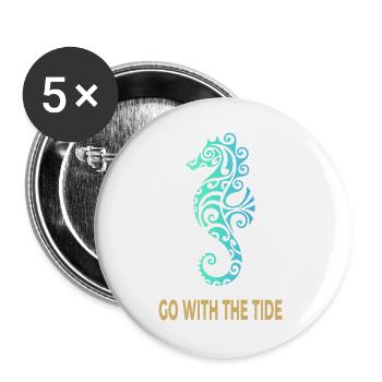 Go With The Tide – Seepferdchen Meeresmotiv - Buttons groß 56 mm (5er Pack) - Weiß - Vorne