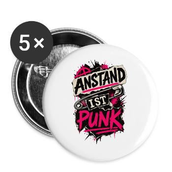 Anstand ist Punk – Pinkes Statement mit Nadel - Buttons groß 56 mm (5er Pack) - Weiß - Vorne