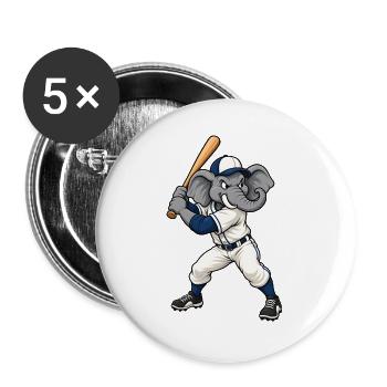 Elefant beim Baseball - Buttons groß 56 mm (5er Pack) - Weiß - Vorne