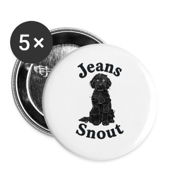 Schwarzer Doodle im Jeansflicken-Stil - Buttons groß 56 mm (5er Pack) - Weiß - Vorne