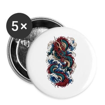 Scharlachroter Wellendrache - Buttons groß 56 mm (5er Pack) - Weiß - Vorne