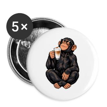 Schimpanse mit Latte Macchiato - Buttons groß 56 mm (5er Pack) - Weiß - Vorne