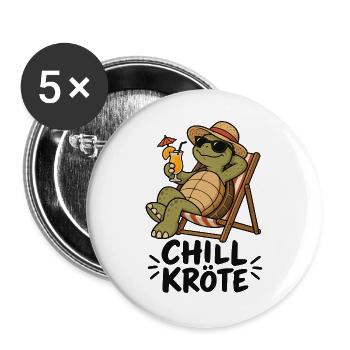 Chill-Kröte – Schildkröte im Liegestuhl - Buttons groß 56 mm (5er Pack) - Weiß - Vorne