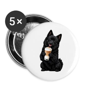 Schipperke mit Latte Macchiato - Buttons groß 56 mm (5er Pack) - Weiß - Vorne