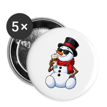 Schneemann mit Latte Macchiato - Buttons groß 56 mm (5er Pack) - Weiß - Vorne