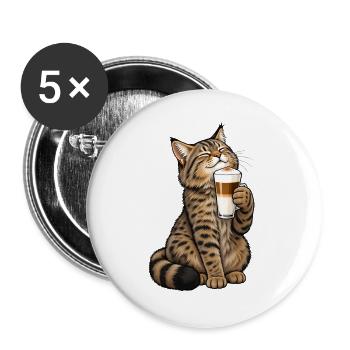 Schottische Wildkatze mit Latte Macchiato - Buttons groß 56 mm (5er Pack) - Weiß - Vorne