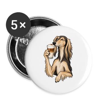 Saluki mit Latte Macchiato - Buttons groß 56 mm (5er Pack) - Weiß - Vorne