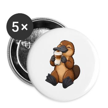 Schnabeltier mit Latte Macchiato - Buttons groß 56 mm (5er Pack) - Weiß - Vorne