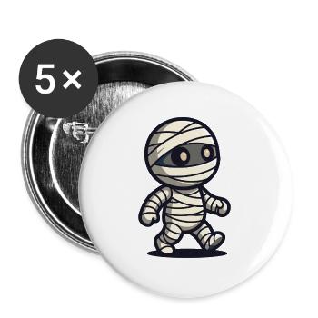 Süße Cartoon-Mumie läuft mit Verbänden - Buttons groß 56 mm (5er Pack) - Weiß - Vorne