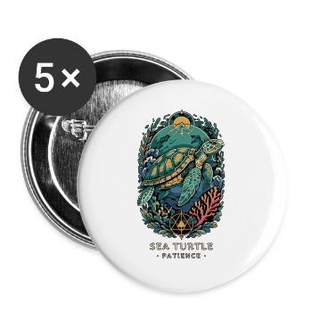 SEESCHILDKRÖTEN-TOTEM Geduld - Buttons groß 56 mm (5er Pack) - Weiß - Vorne