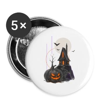 Spukhaus Kürbisnacht Mondschein - Buttons groß 56 mm (5er Pack) - Weiß - Vorne