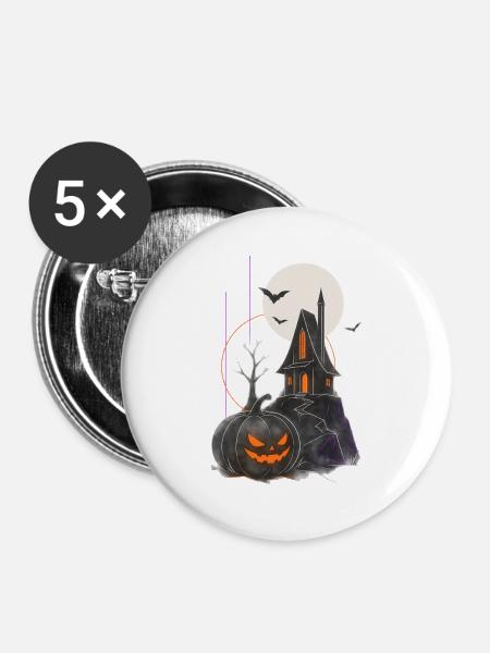 Spukhaus Kürbisnacht Mondschein - Buttons groß 56 mm (5er Pack) - Weiß