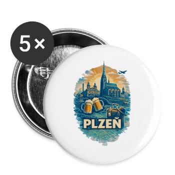 Plzeň Skyline – Pilsen Silhouette Reise Motiv - Buttons groß 56 mm (5er Pack) - Weiß - Vorne