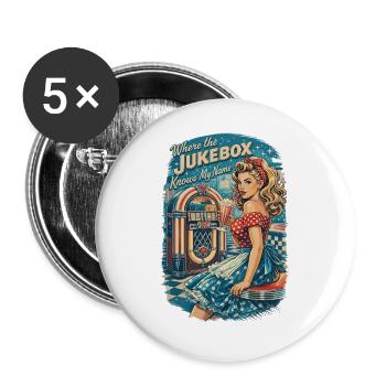 Rockabilly Pin-Up Girl: 50s Diner & Jukebox - Buttons groß 56 mm (5er Pack) - Weiß - Vorne