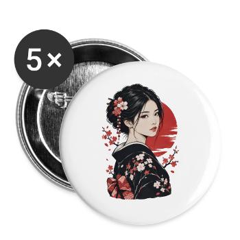 Kirschblüten Kimono Porträt - Buttons groß 56 mm (5er Pack) - Weiß - Vorne