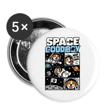 Space Good Boy – Astronautenhund - Buttons groß 56 mm (5er Pack) - Weiß - Vorne