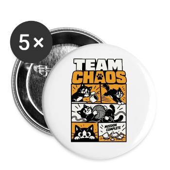 Team Chaos – Katzen Comic - Buttons groß 56 mm (5er Pack) - Weiß - Vorne