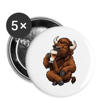  Bison mit Latte Macchiato - Buttons groß 56 mm (5er Pack) - Weiß - Vorne