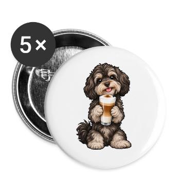 Bolonka Zwetna mit Latte Macchiato - Buttons groß 56 mm (5er Pack) - Weiß - Vorne