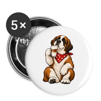 Bernhardiner mit Latte Macchiato - Buttons groß 56 mm (5er Pack) - Weiß - Vorne