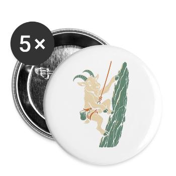 Klettern Ziege an der Felswand Kletterer Herren - Buttons groß 56 mm (5er Pack) - Weiß - Vorne