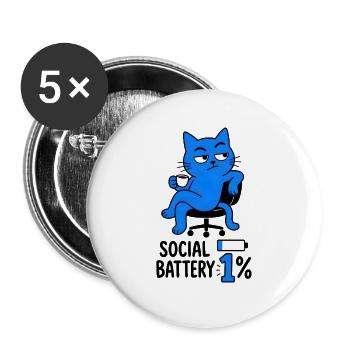 Geek-Humor-Chat "Social Battery 1%" - Buttons groß 56 mm (5er Pack) - Weiß - Vorne