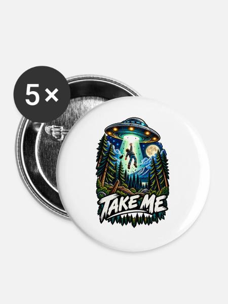 Take Me: Alienentführung im Wald - Buttons groß 56 mm (5er Pack) - Weiß