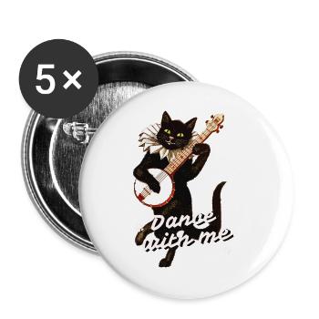 Dance with Me – Schwarze Katze mit Banjo - Buttons groß 56 mm (5er Pack) - Weiß - Vorne