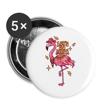 Flamingo-Party-Motiv - Buttons groß 56 mm (5er Pack) - Weiß - Vorne
