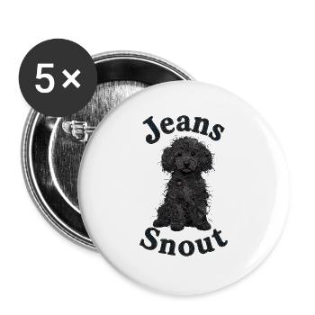 Schwarzer Toypudel im Jeansflicken-Stil - Buttons groß 56 mm (5er Pack) - Weiß - Vorne
