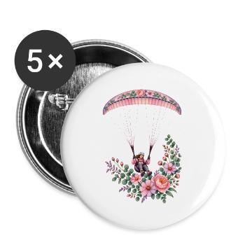 Blumenflug Paragliding Mädchen - Buttons groß 56 mm (5er Pack) - Weiß - Vorne